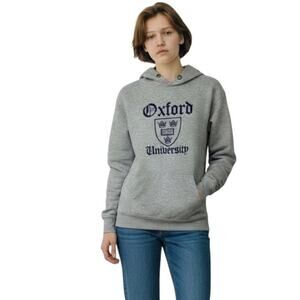 Oxford University Women's Hoodie Sweatshirt XS Gray Long Sleeve Hooded Spellout